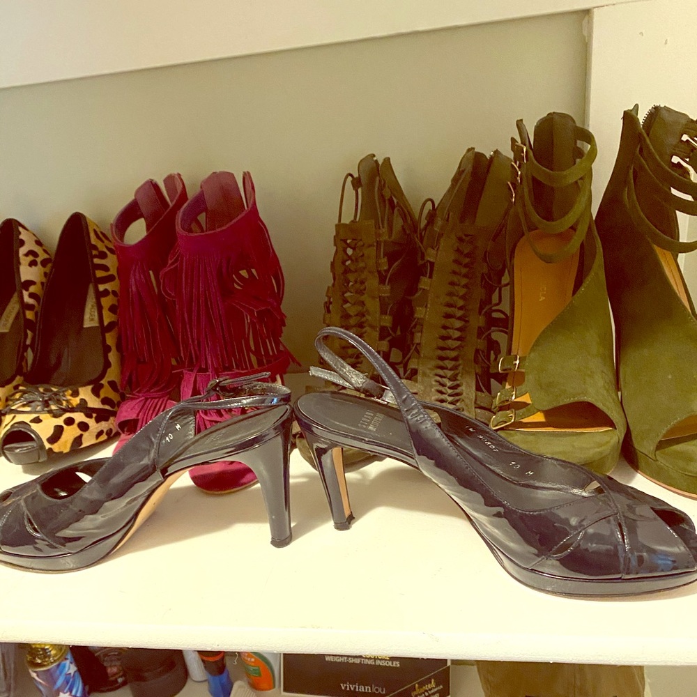 Stuart Weitzman peep toe navy blue slingbacks 👠